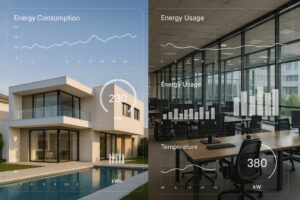 GCC villa living room with smart thermostat optimizing AC.